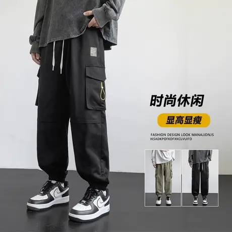 束脚工装裤子男春秋款美式休闲长裤男青少年秋冬款加绒保暖运动裤商品大图