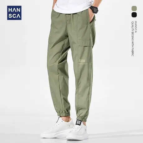 汉斯卡2021新款工装裤男士夏季薄款冰丝潮牌九分青少年束脚休闲裤商品大图