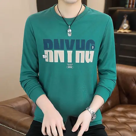 长袖T恤男2023秋季新款潮流休闲百搭修身圆领卫衣打底衫体恤上衣商品大图