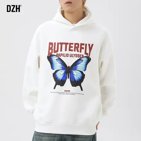 男士白色重磅连帽卫衣外套男春秋2024新款美式休闲长袖体恤衫百搭商品大图