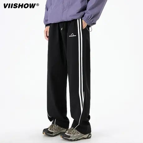 VIISHOW卫裤男士春季高街潮牌痞帅条纹拼接宽松运动拖地休闲长裤商品大图