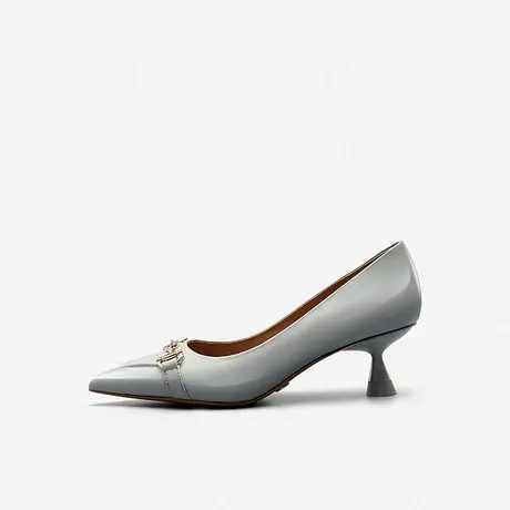 Nine West/玖熙2023年春季新款高跟鞋女牛漆皮革尖头饰扣猫跟单鞋图片