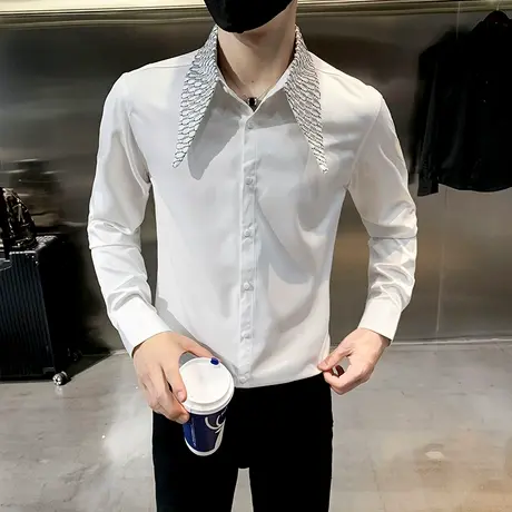 网红个性时尚设计感小众衬衫男士长袖秋季发型师夜场痞帅潮牌衬衣商品大图