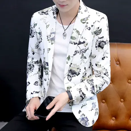 ins印花帅气小西装外套男款春秋季韩版修身夜店网红潮牌薄款西服商品大图