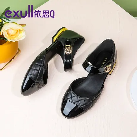 exull依思q2023平底凉拖鞋女秋时尚浅口英伦风包头尖头拖鞋女图片