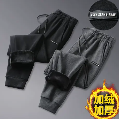 休闲长裤子男黑色秋冬季运动裤加绒加厚棉卫裤潮流百搭抽绳束脚裤商品大图