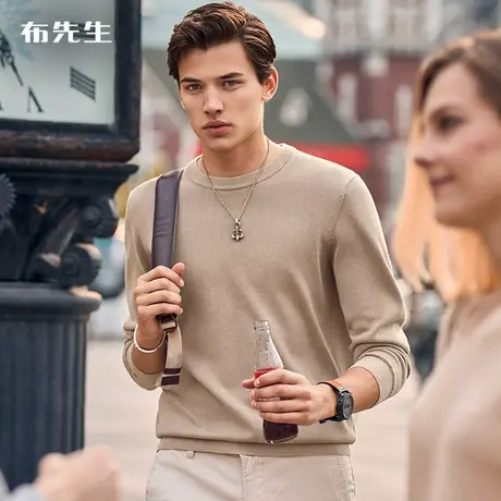 MrBu布先生石磨水洗纯棉针织衫男秋冬进口低弹丝圆领内搭BT11916商品大图