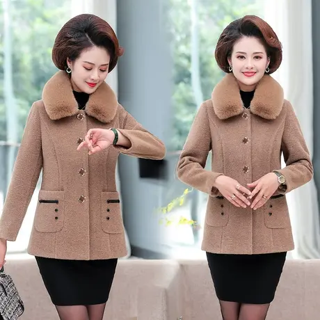 新款妈妈冬装外套洋气中年女秋冬中老年貂绒外衣大衣短款加厚上衣图片