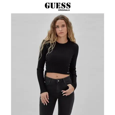 GUESSORIGINALS23 新秋女士圆领修身短款长袖针织衫-W3BR09Z2YK2商品大图