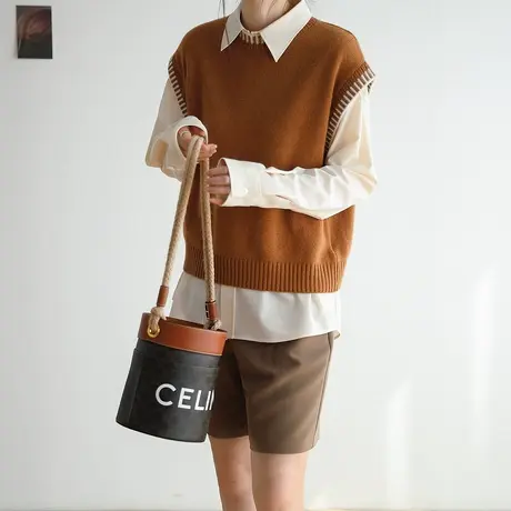 羊毛马甲背心2023春秋新款套头针织衫女v领上衣羊毛衫针织衫商品大图