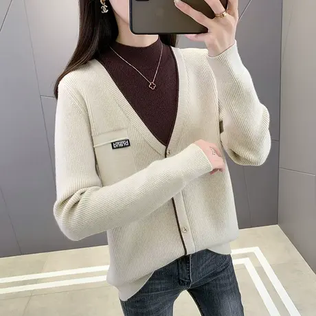 半高领假两件针织打底衫女2023秋冬新款加厚保暖内搭套头毛衣女图片