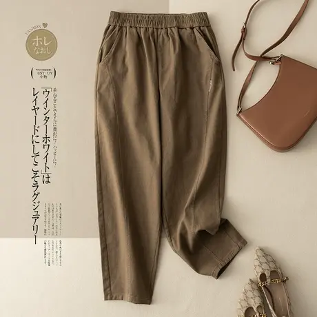 享永子棉质九分裤休闲裤女哈伦裤文艺复古宽松小脚裤2023秋季新款商品大图