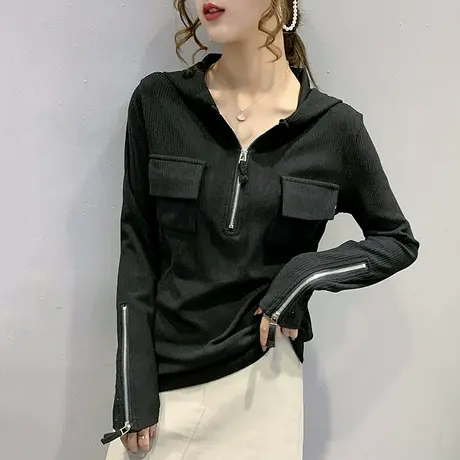 卫衣女春秋2023新款韩版ins宽松连帽外套设计感小众拉链长袖上衣图片