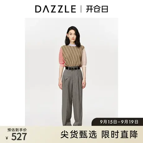 DAZZLE地素奥莱 夏季复古设计感老花相拼撞色针织衫短袖t恤女商品大图