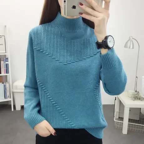 半高领加厚毛衣女内搭冬季2022年新款洋气宽松针织打底衫套头上衣商品大图