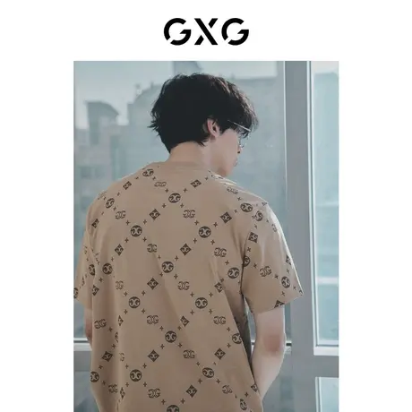 GXG男装 双色圆领短袖T恤时尚老花满印个性潮流 2023年夏季新品商品大图