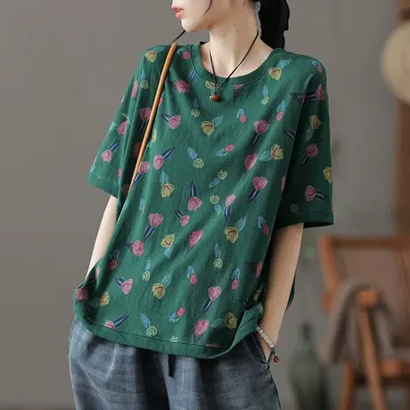 dza复古纯棉漂亮短款上衣女士夏季短袖t恤宽松打底衫薄款休闲体恤商品大图