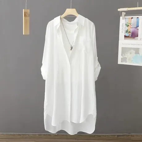 薄款防晒衫外套女长款宽松前短后长2023夏季新款防晒衬衫宽松开衫图片