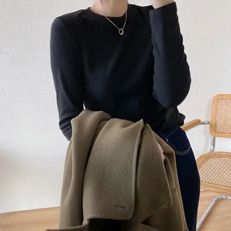 打底衫长袖t恤女2021秋冬洋气保暖内搭设计感小众加绒加厚上衣服图片