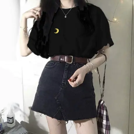 夏季新款小众设计感薄款上衣服别致甜酷宽松白色ins短袖T恤女装潮商品大图