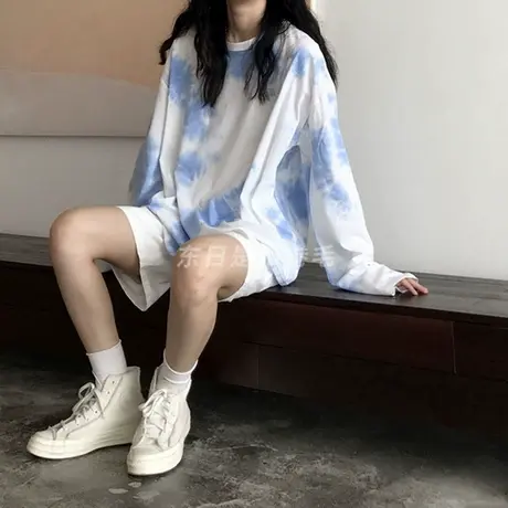 2023年新款早秋内搭打底衫春秋冬扎染宽松长袖t恤女装ins风上衣服商品大图