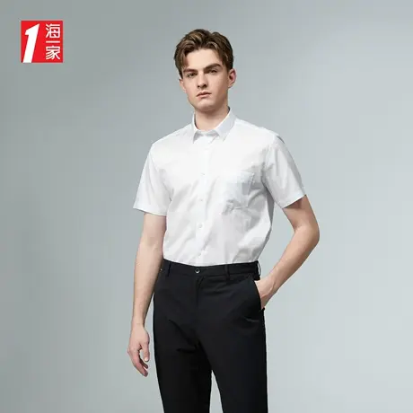 海一家免烫易打理短衬2023夏季新款商务正装职业男士短袖衬衫商品大图