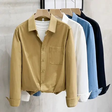 工装衬衫男春秋2023新款宽松纯棉商务休闲男装工衣服男士衬衣长袖商品大图