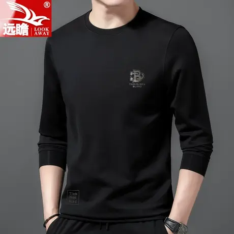 秋季卫衣男士黑色休闲长袖T恤2022春秋新款潮流男生圆领上衣服男商品大图