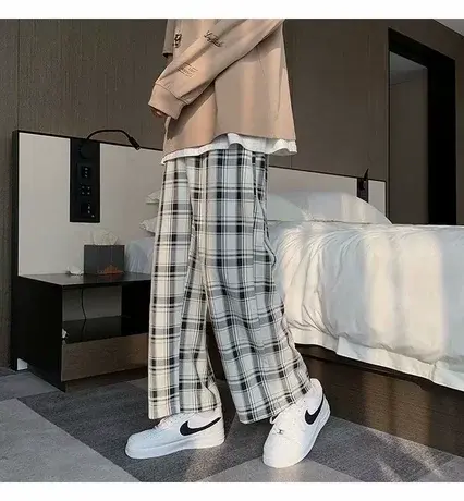 直筒格子裤男夏季休闲韩版潮流宽松阔腿痞帅九分裤子港风垂感潮牌商品大图