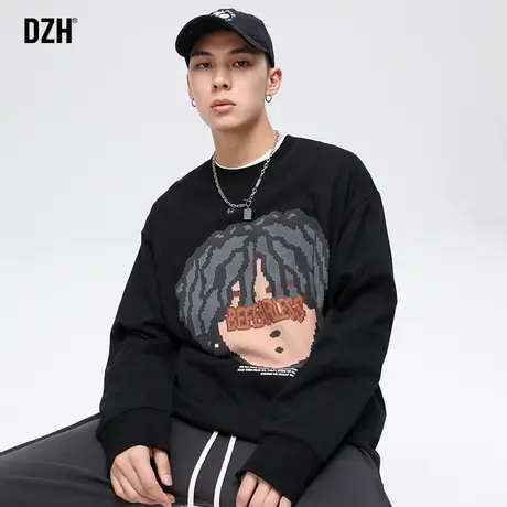 男士黑色长袖t恤男纯棉秋季潮牌打底衫内搭圆领卫衣男装2023新款商品大图