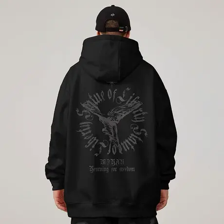 加肥加大码黑暗系炸街300斤男潮ins美式高街满版字母连帽卫衣外套图片