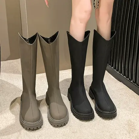 厚底不过膝长靴女秋冬季2023新款长筒马丁靴春秋高筒瘦瘦骑士靴子商品大图