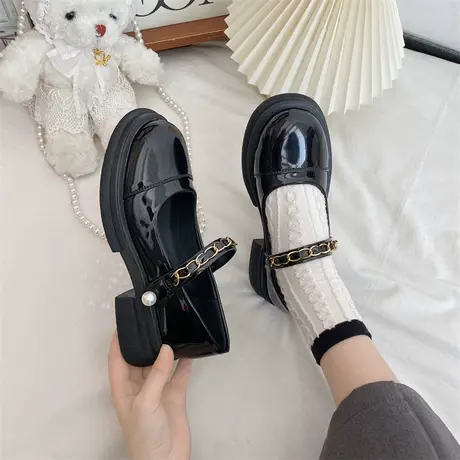 单鞋女夏季2023年新款浅口珍珠防滑粗跟小皮鞋温柔时尚玛丽珍鞋潮商品大图