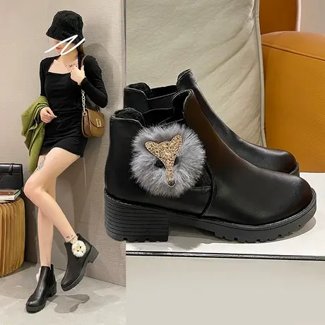 短靴子女2023秋冬新款百搭英伦风洋气女鞋厚底马丁靴粗跟女靴子潮商品大图