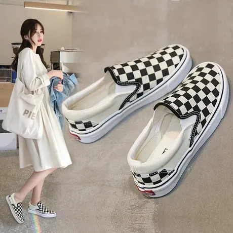 春秋季新款套脚帆布鞋女鞋韩版格子经典布鞋学生鞋街拍板鞋ins潮商品大图