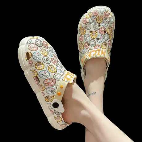 洞洞鞋女夏季ins潮网红外穿可爱小动物防滑沙滩鞋厚底包头凉拖鞋商品大图