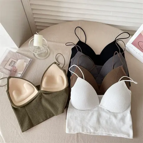 美背乳胶内衣女夏季文胸薄款抹胸裹胸内搭上衣一体带胸垫吊带背心图片