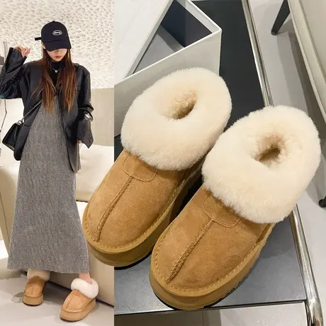 皮毛一体雪地靴女2023年新款韩版加厚加绒棉鞋女冬平底毛毛短靴子图片