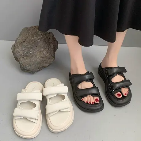 时尚百搭一字拖女2024年春夏季新款轻便透气凉拖小个子厚底沙滩鞋图片