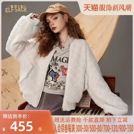 妖精的口袋菱格羊羔毛棉服女2022年冬季新品小个子短款棉袄外套图片