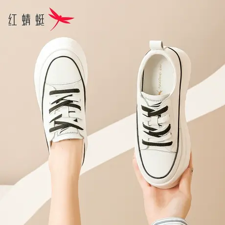 红蜻蜓圆头厚底小白鞋女2023新款软底百搭ins增高时尚休闲板鞋女商品大图
