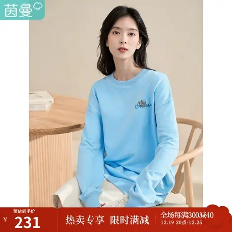【商场同款】茵曼2023春女装新款休闲百搭宽松圆领落肩袖纯棉卫衣图片