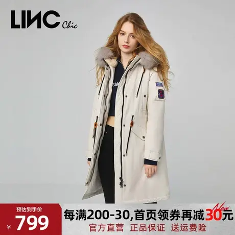LINC金羽杰2023冬新款反季毛领女款派克服中长款羽绒服女断码清仓商品大图