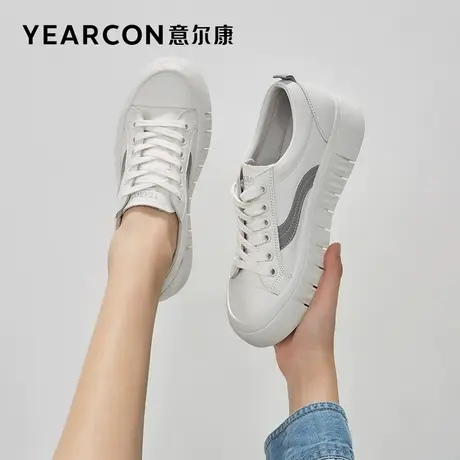 意尔康女鞋2023新款春季鞋子真皮小白鞋女厚底百搭平底运动休闲鞋商品大图