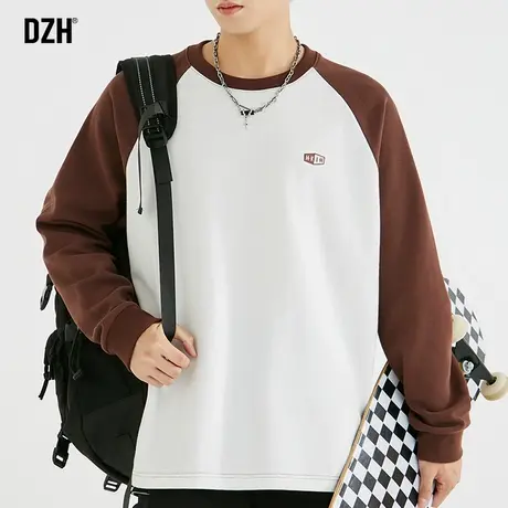 男士插肩长袖t恤男秋季纯棉圆领2023新款纯色内搭上衣宽松打底衫商品大图