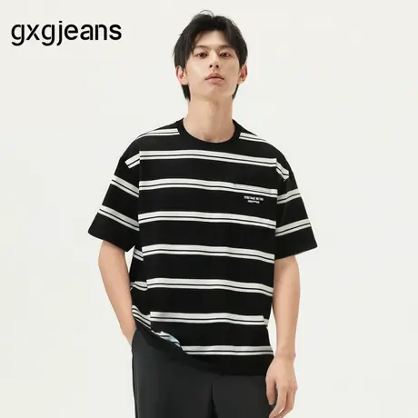 gxg.jeans男装 条纹设计宽松复古休闲宽松圆领短袖T恤 25年夏新品图片