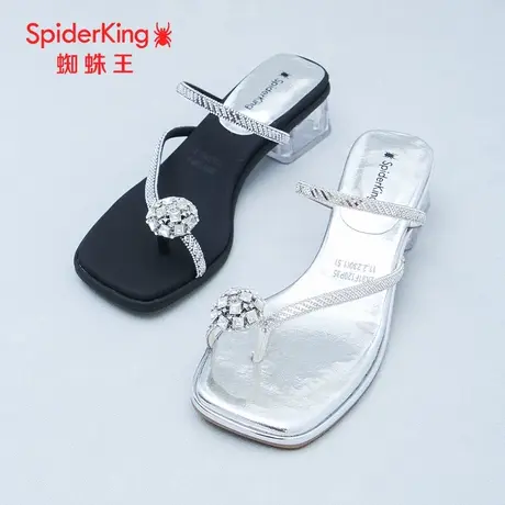 SPIDER KING/蜘蛛王女凉拖2025夏商场新款夹趾法式粗跟水钻一字带图片