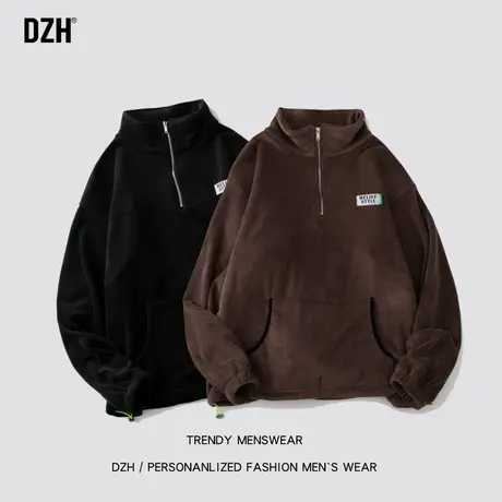 男士立领绒外套男秋冬季重磅半拉链卫衣奥粒绒男装2023新款情侣装商品大图