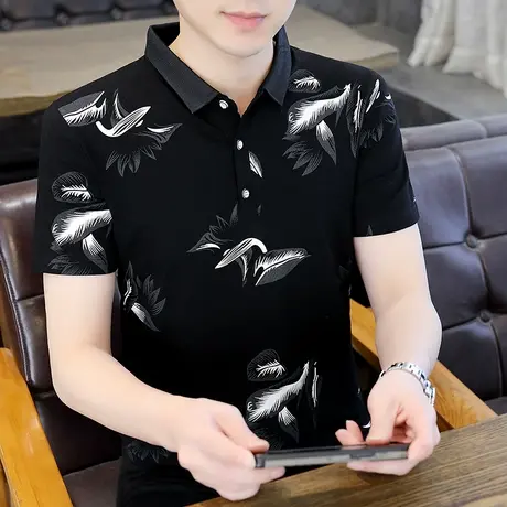 男士短袖t恤夏季ins潮牌纯棉带领Polo衫2024新款半袖薄款保罗体恤商品大图