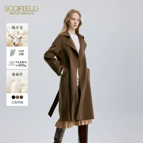 【羊毛+真丝】Scofield女装翻领双面呢毛呢大衣外套冬季图片